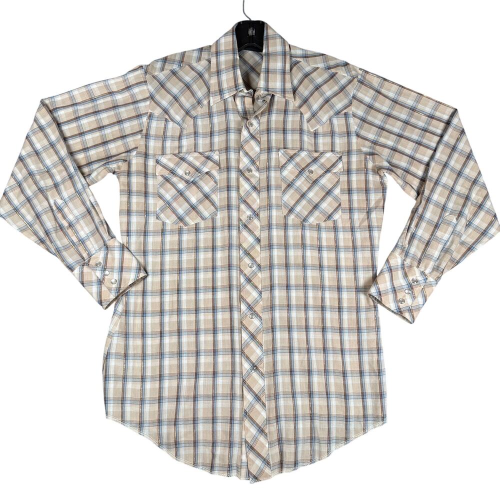 VTG 70s Champion Westerns Plaid Pearl Snap Shirt Mens 15.5 33 M Cowboy Rodeo